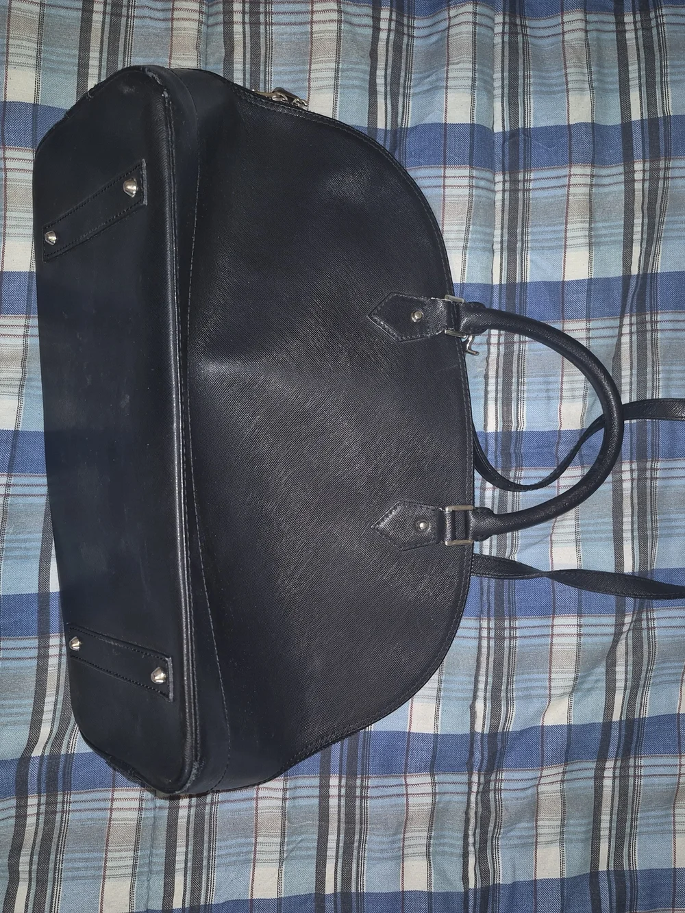 Black Leather Dome Satchel Handbag - Pulicati